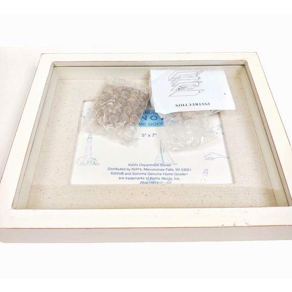 SONOMA GOODS Wood Nautical Shadow Box Photo Frame w Shells Cream Home Decor 5x7" - Picture 7 of 8